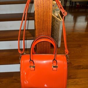 Orange Vinyl Faux leather Patent Top-Handle Crossbody Bag - Dasein